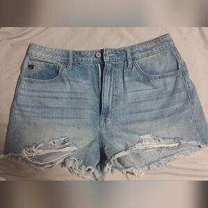 Kancan Distressed Jean Shorts with Frayed Hem